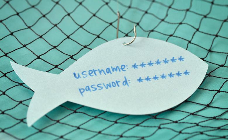 Paper fish cutout with the words &quot;username&quot; and &quot;password&quot;